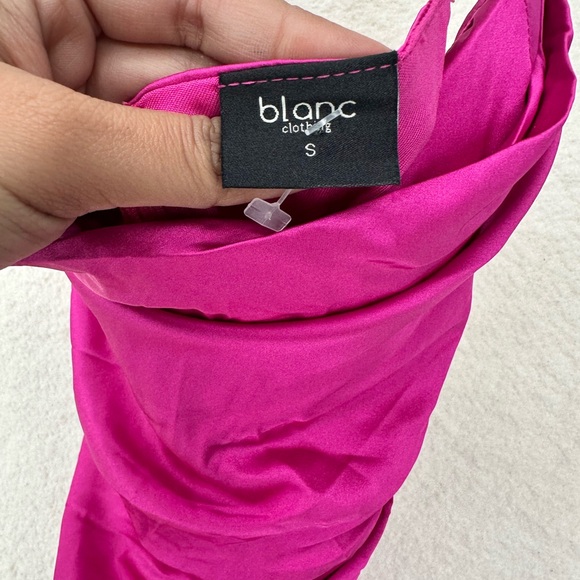 Glam Blanc Clothing Fuchsia Satin Barbiecore Dress - Picture 2 of 5